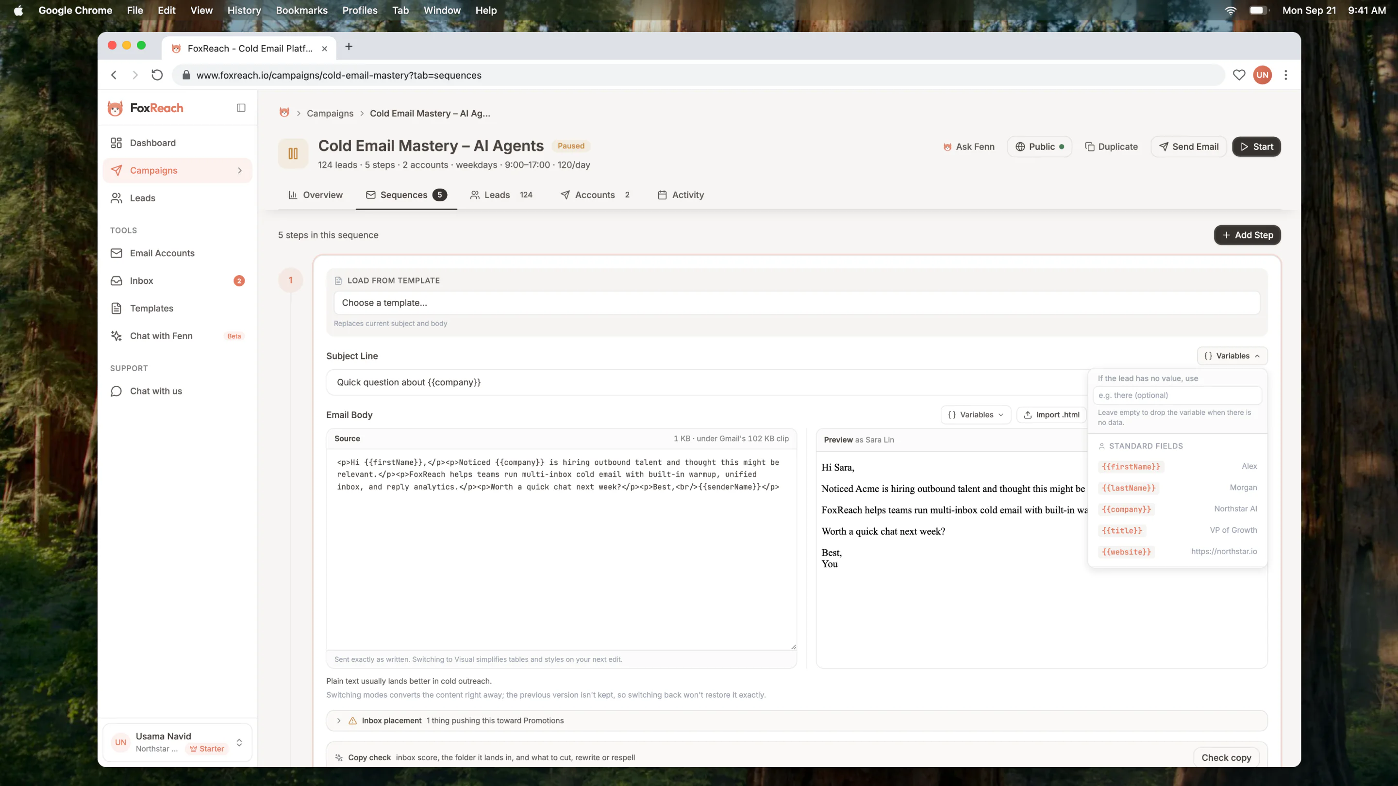 Sequence editor with variable insertion menu open