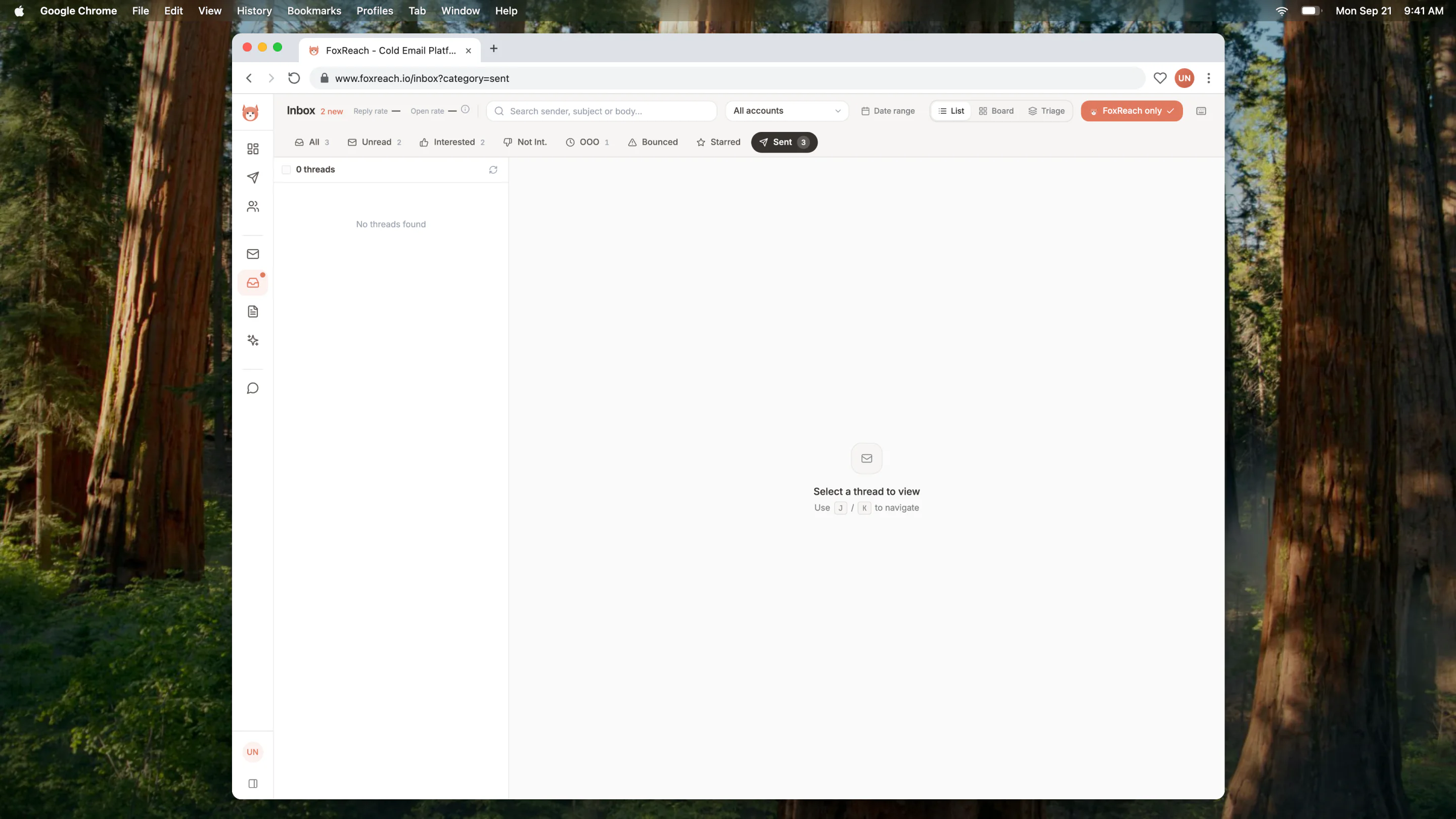 Sent email log with filters and sent-message rows