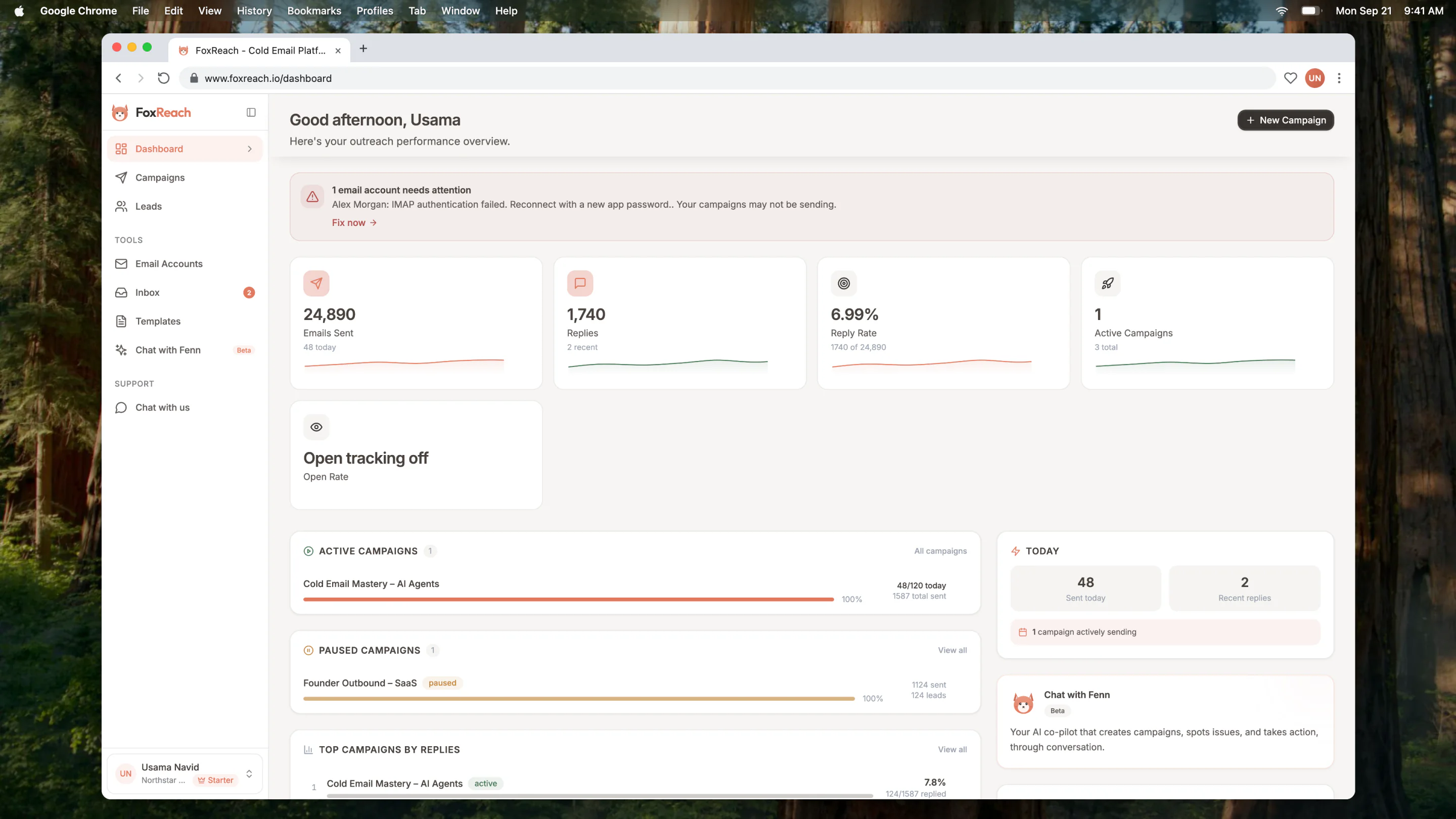 Dashboard overview with summary cards and performance widgets